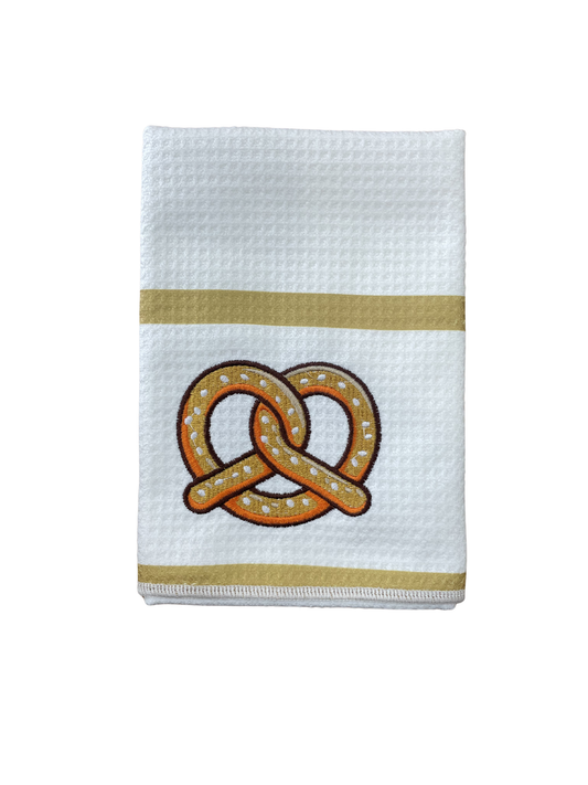 Embroidered Waffle Towel - Salted Pretzel